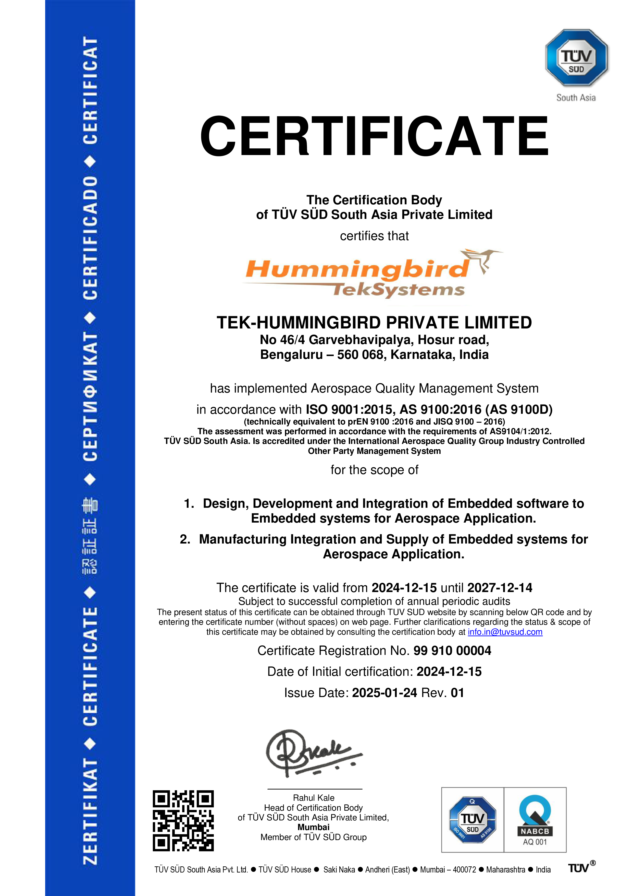 ISO 9001:2015 AS9100:2016 (AS9100D)-INDIA